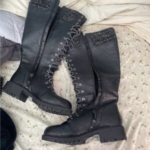 Torrid Black Lace-Up Knee-High Boots